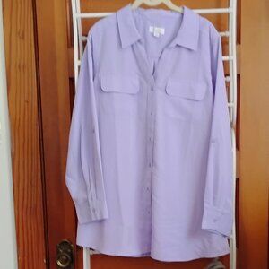 Denim and Co lavender button front tunic blouse